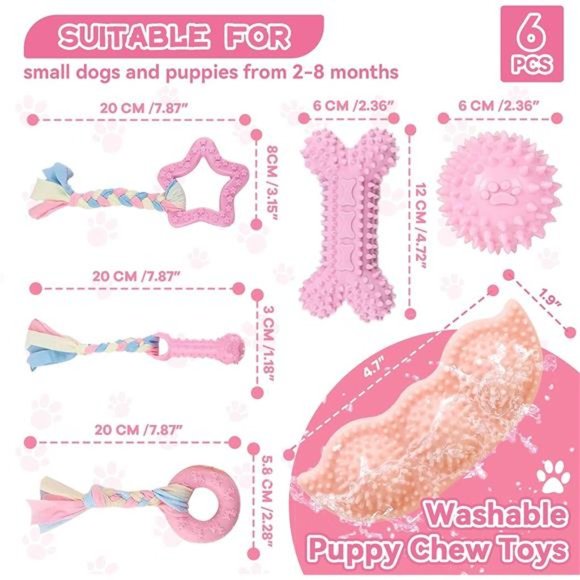 6Pack Puppy Toys for Teething Small Dogs Cute Pink Pet Dog Chew Toys for Puppies - Picture 7 of 7